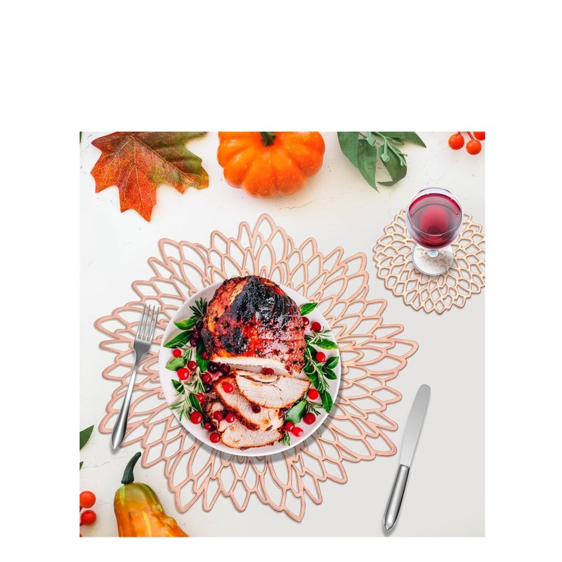 SOLARAE Round Placemats Set of 6 for Dinner Table Hollow-Out Vinyl Place Mats Vinyl Round Placemats Laminated Plastic Morden Dining Table Decoration for Kitchen Table Decor (Rose Gold) - Image 4