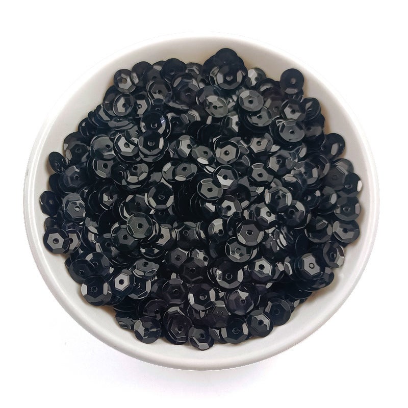 6mm Round Curved PVC Sequins for Sewing C24 Black - Image 1