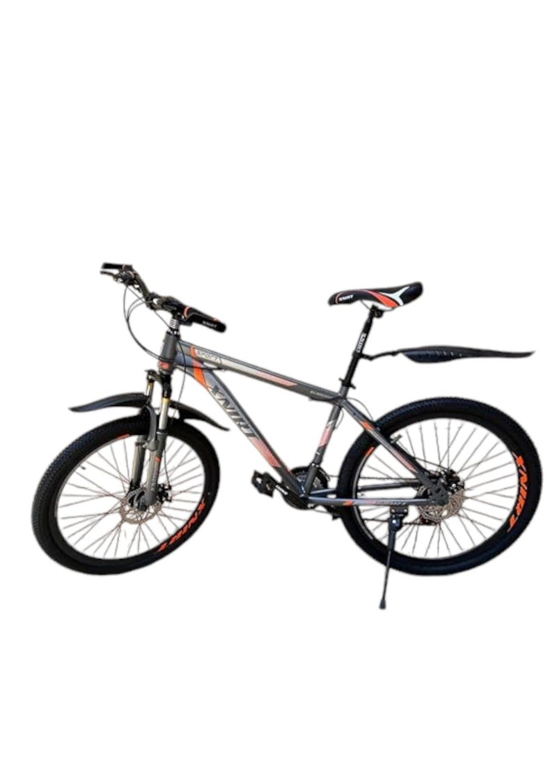 xnirt  26 Bike - Sturdy Frame, Silver with Orange Accents, 21-Speed Gears, 26-Inch Wheels, V-Brake System, Modern Design, Adjustable Seat & Handlebars - pzsku/Z81BEF14E3351A280DE3BZ/45/_/1728124295/70ba9e05-a7ee-434c-b5b2-ac16e4471a6c