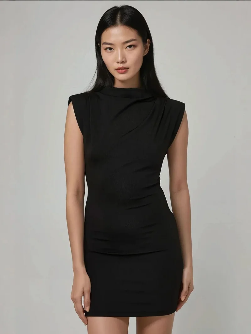 HICCUP Boat Neck Bodycon Mini Dress with Shoulder Pad