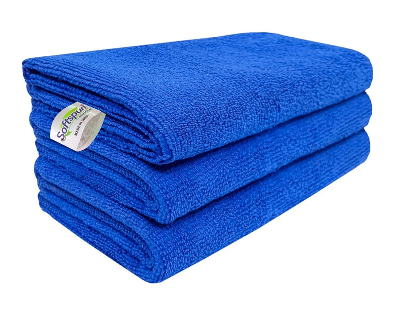 SOFTSPUN Microfiber Cleaning Cloths 3pcs 40x40cms 340GSM Blue Highly Absorbent Lint and Streak Free Multi Purpose Wash Cloth for Kitchen Car Window Stainless Steel Silverware - Image 1
