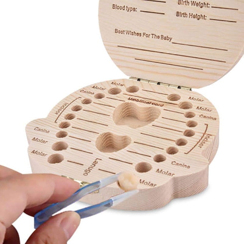 klarako 1 Piece Baby Teeth Box Save Organizer Wooden Tooth Keepsake Box for Lovely Birth Gifts Baby Memory Storage Boxes - Image 2