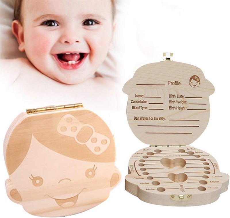 klarako 1 Piece Baby Teeth Box Save Organizer Wooden Tooth Keepsake Box for Lovely Birth Gifts Baby Memory Storage Boxes - Image 1