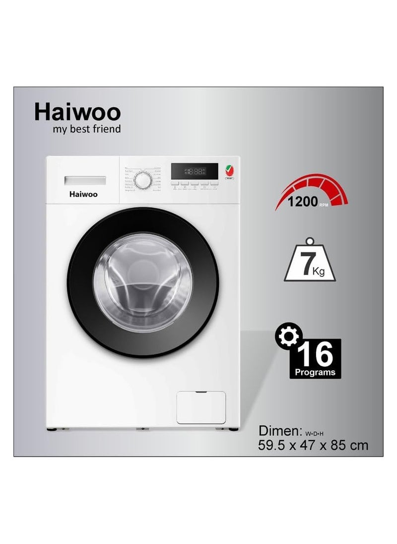 Haiwoo - Haiwoo 7Kg Front Load Washing Machine , Speed1200 RPM Smart Unblance Protection, Memory Of Power Interrupt, Overheating Control, Child Lock Drum Clean,  Cm White - Image 1
