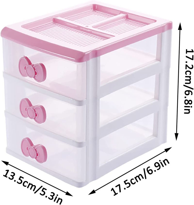 BxuxJar 3 Drawer Storage Organizer Small Plastic Drawer Kawaii Pink Desk Organizer Drawer for Bathroom, Dorm, Desk, Office - Image 5