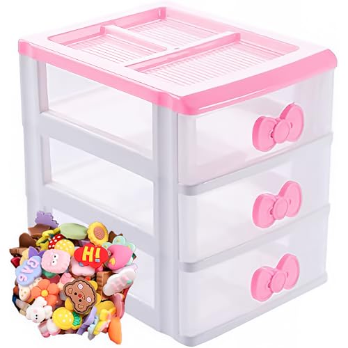 BxuxJar 3 Drawer Storage Organizer Small Plastic Drawer Kawaii Pink Desk Organizer Drawer for Bathroom, Dorm, Desk, Office - Image 1