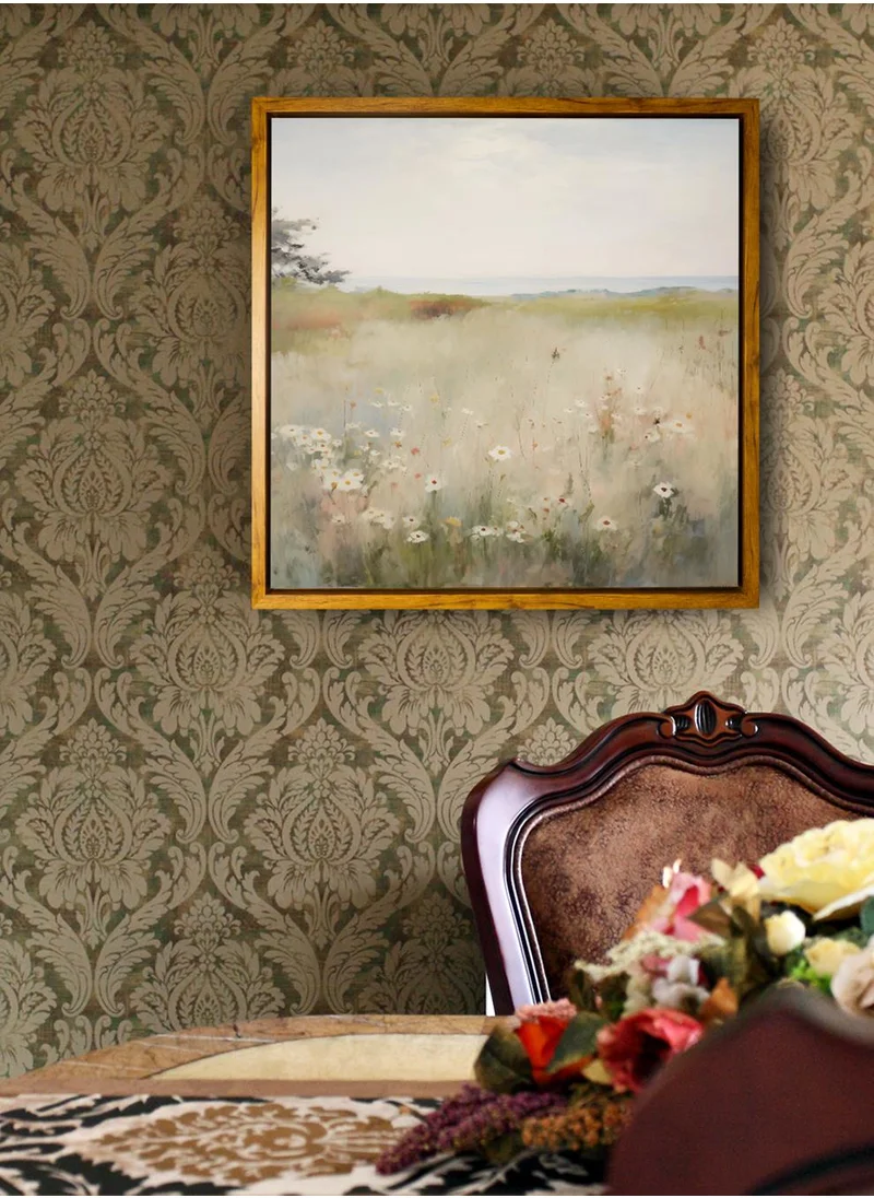 LOWHA Canvas Wall Art Stretched Over Wooden Frame with Wooden Color Floating Frame and Vintage Style Flowers View Painting