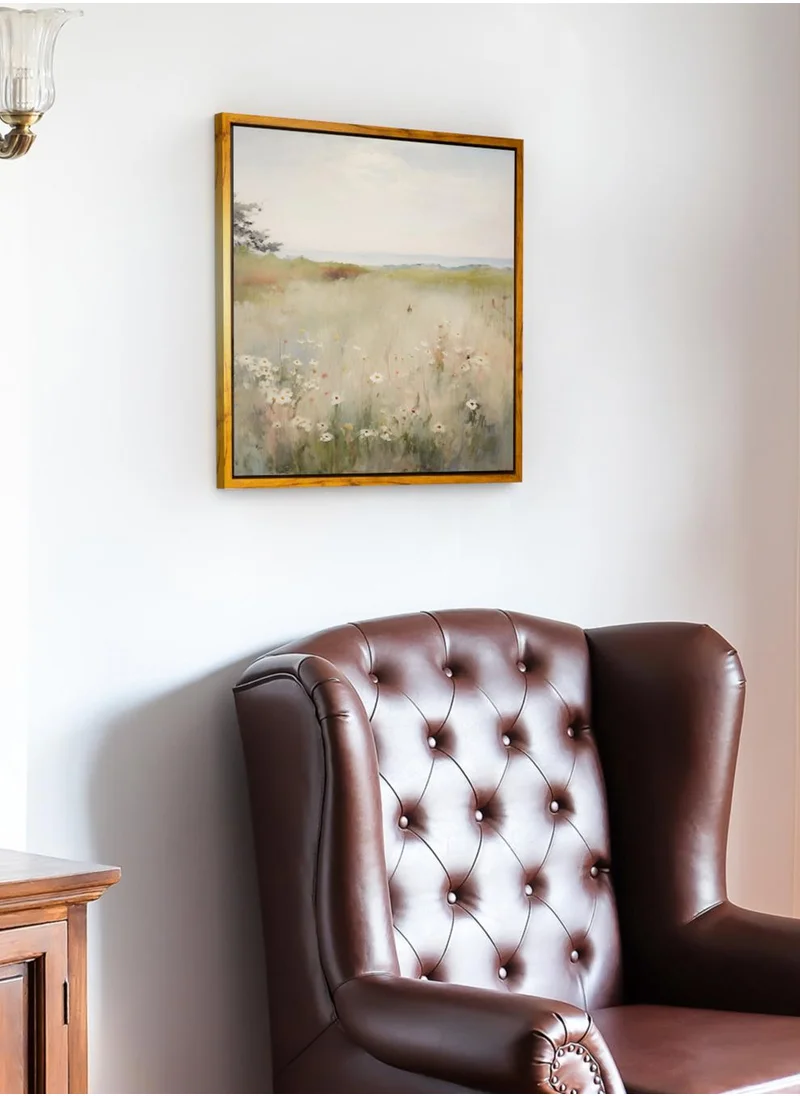 LOWHA Canvas Wall Art Stretched Over Wooden Frame with Wooden Color Floating Frame and Vintage Style Flowers View Painting