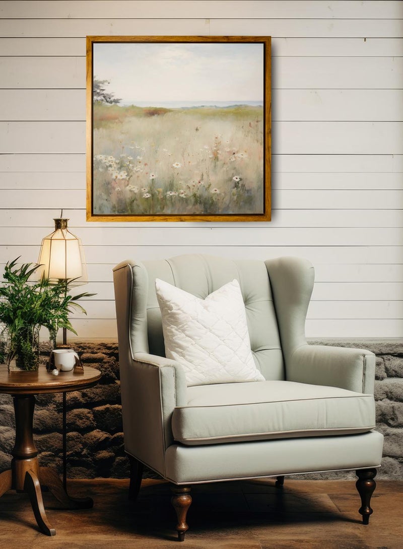 لوحة كانفاس على إطار خشبي بإطار خارجي باللون الخشبي وتصميم كلاسيكي للزهور - Image 3