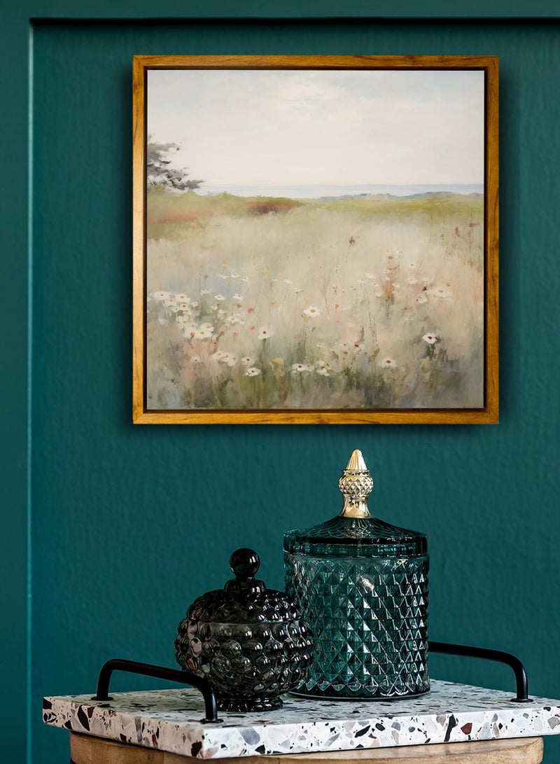 لوحة كانفاس على إطار خشبي بإطار خارجي باللون الخشبي وتصميم كلاسيكي للزهور - Image 4