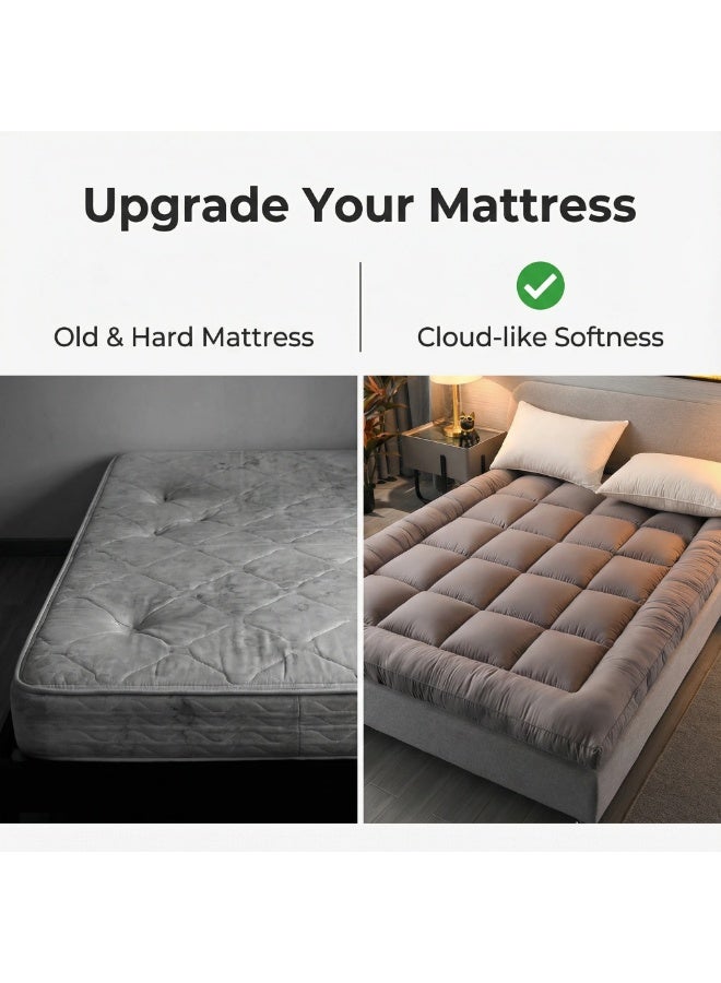 Y&D Premium Hotel Mattress Topper with Elastic Bands, Super Soft Microfiber Fabric, Soft Down Alternative Filling, 10 cm Thickness - Image 4