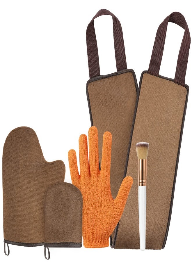 Luxspire 5 Piece Self Tanning Mitt Applicator Kit, Soft Tanner Mitt Set with Exfoliating Glove, Back Lotion Applicator, Face Makeup Brush, Mini Finger Face Self Tanner Mitt for Lotions, Mousses,Creams - Image 1