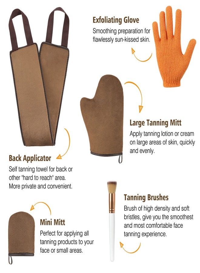 Luxspire 5 Piece Self Tanning Mitt Applicator Kit, Soft Tanner Mitt Set with Exfoliating Glove, Back Lotion Applicator, Face Makeup Brush, Mini Finger Face Self Tanner Mitt for Lotions, Mousses,Creams - Image 2