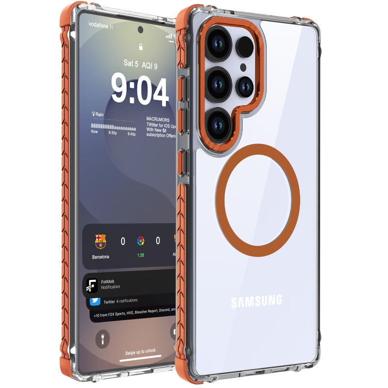 DEERLAMN Strong Magnetic Case for Samsung Galaxy S24 Ultra 6.8-Inch,[Compatible with Magsafe][Military Grade Drop Protection] Clear Slim Shockproof Protective Phone Cover, Transparent+Orange - Image 1