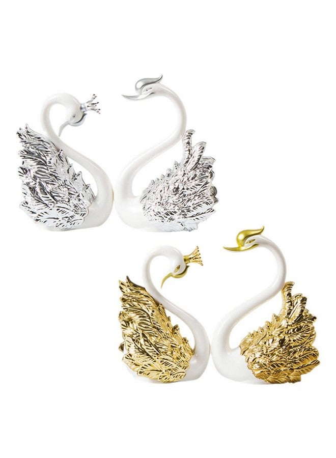 BESTOYARD Couple Swan Cake Topper Wedding: Cake Topper Swan Figurine Statue With Crown Party Heart Shaped Car Dashboard Decorations For Valentines Day Wedding Anniversary - Image 1