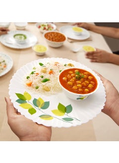 LARAH BY BOROSIL Larah by Borosil Green Leaves Silk Series Opalware Dinner Set | 6 Pieces for Family of 2 | Microwave & Dishwasher Safe | Bone-Ash Free | Crockery Set for Dining & Gifting | Plates & Bowls | White  - Image 2