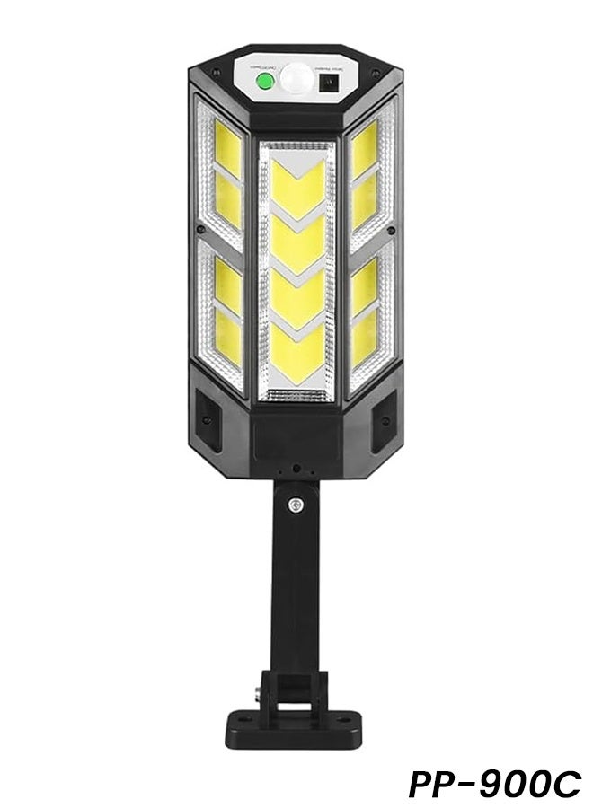 مصباح حائطي يعمل بالطاقة الشمسية PP-900C مزود بـ 59 مصباح LED COB SMD | مستشعر حركة بالأشعة تحت الحمراء | 3 أوضاع إضاءة | إضاءة خارجية تعمل بالطاقة الشمسية | مصباح مقاوم للماء للحدائق والفناء والباحات والممرات مع جهاز تحكم عن بُعد | حامل قابل للتعديل | تشغيل تلقائي ليلاً - Image 1