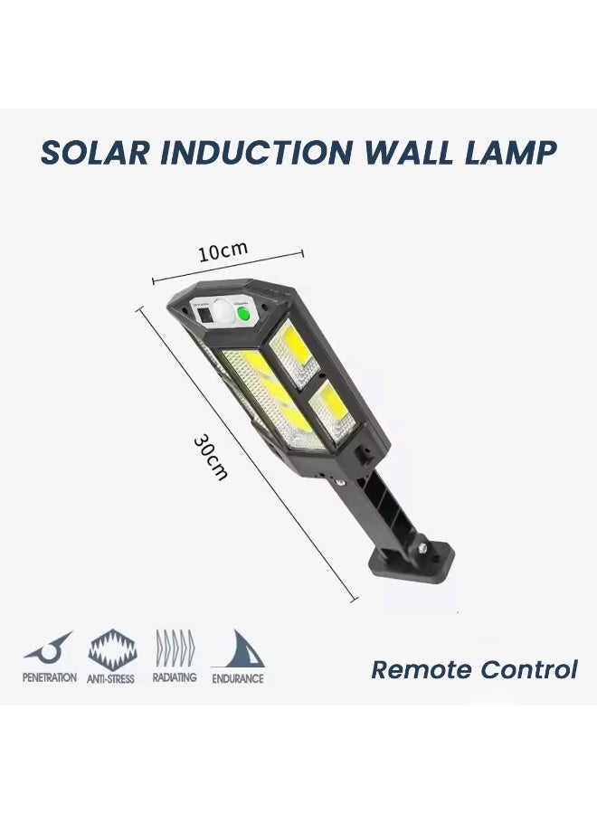 مصباح حائطي يعمل بالطاقة الشمسية PP-900C مزود بـ 59 مصباح LED COB SMD | مستشعر حركة بالأشعة تحت الحمراء | 3 أوضاع إضاءة | إضاءة خارجية تعمل بالطاقة الشمسية | مصباح مقاوم للماء للحدائق والفناء والباحات والممرات مع جهاز تحكم عن بُعد | حامل قابل للتعديل | تشغيل تلقائي ليلاً - Image 3