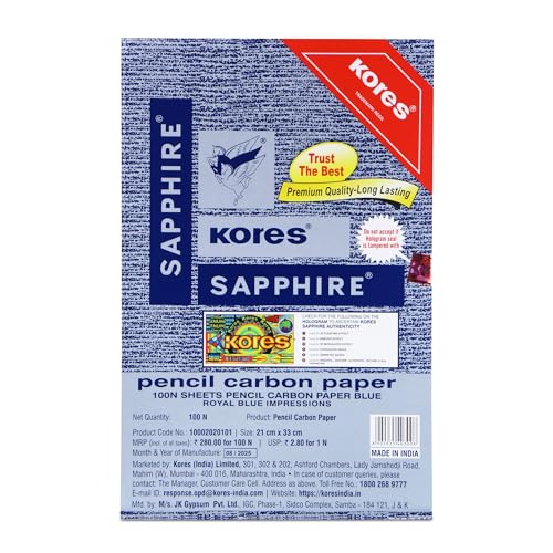 Kores Carbon Paper Sapphire Blue – Pack of 100 Sheets | India's No.1 Carbon Paper Brand | Non-Smudge Royal Blue Impressions | Compatible with Pen & Pencil | Clean Duplication for Office, Billing Use and Artwork Tracing - Image 1
