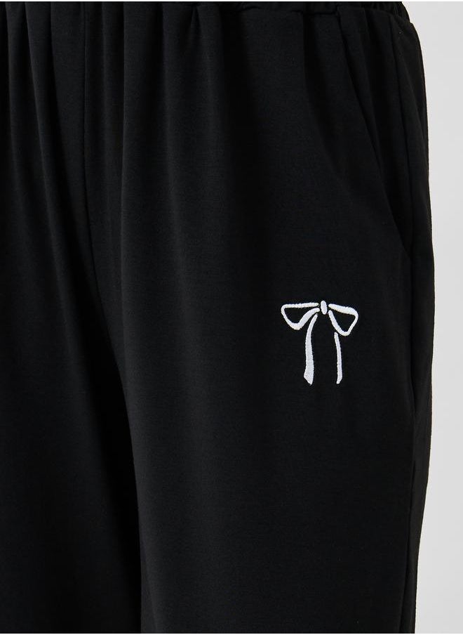 Take Two Take Two Women Black Bow Tie Embroidered Drawstring Waist Joggers  - Image 3