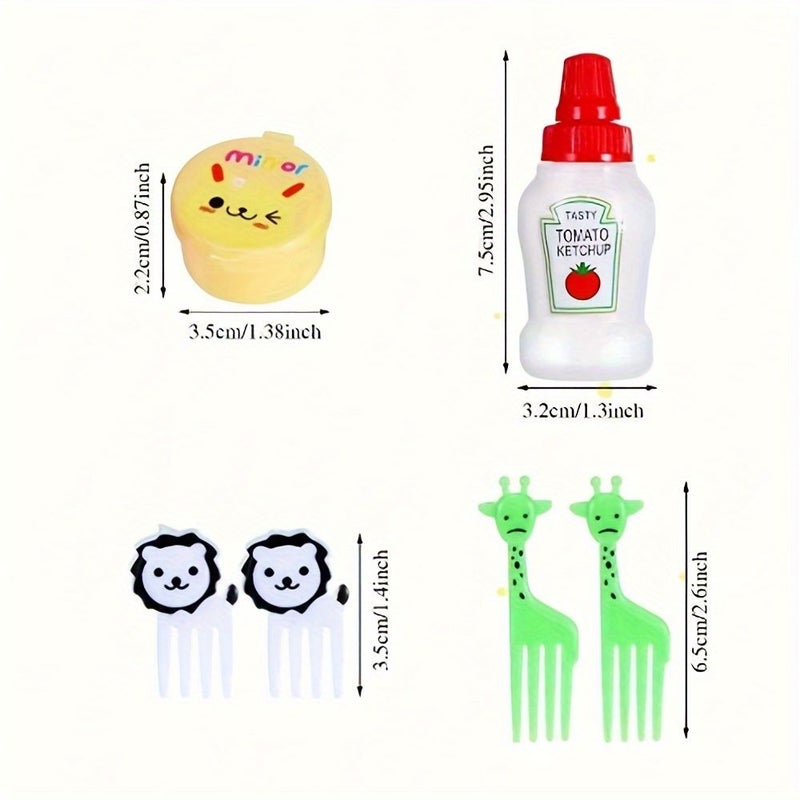 38 Piece Lunch Box Accessories Set Cute Animal Fruit Fork Dessert Fork ABS Plastic Portable Tomato Honey Salad Seasoning Dispensing Bottle Office Kitchen Utensils Picnic Oil Sauce Container Apartment Essentials - Image 2