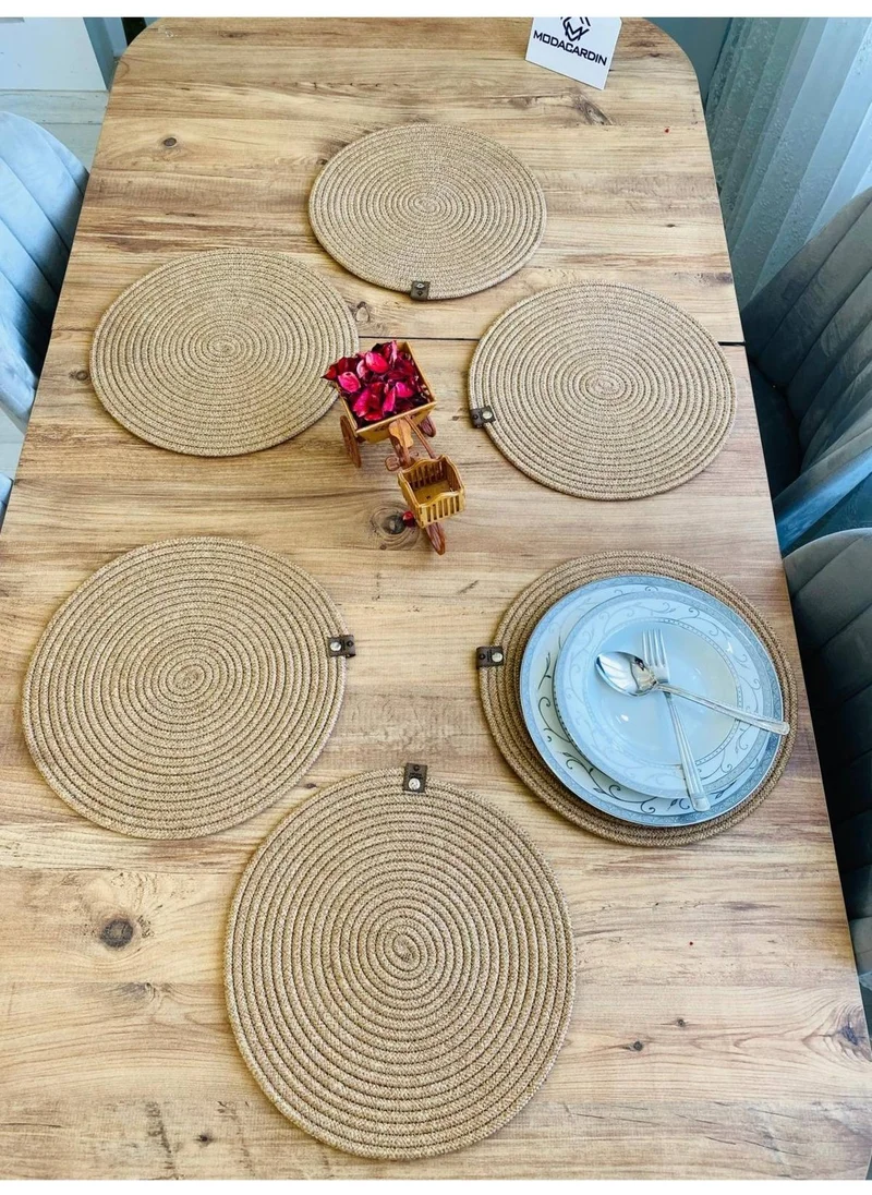 BDZ Deri BDZ Leather Wicker Jute Presentation Plate Mat American Service 6 Pieces
