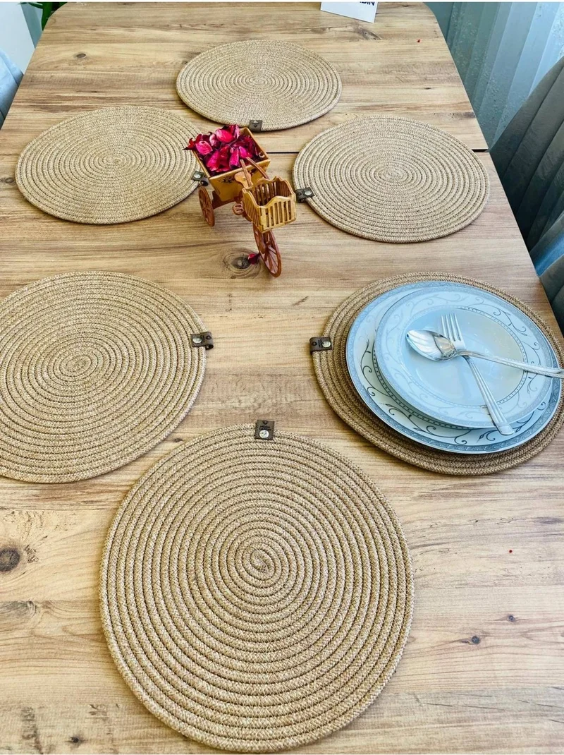 BDZ Deri BDZ Leather Wicker Jute Presentation Plate Mat American Service 6 Pieces