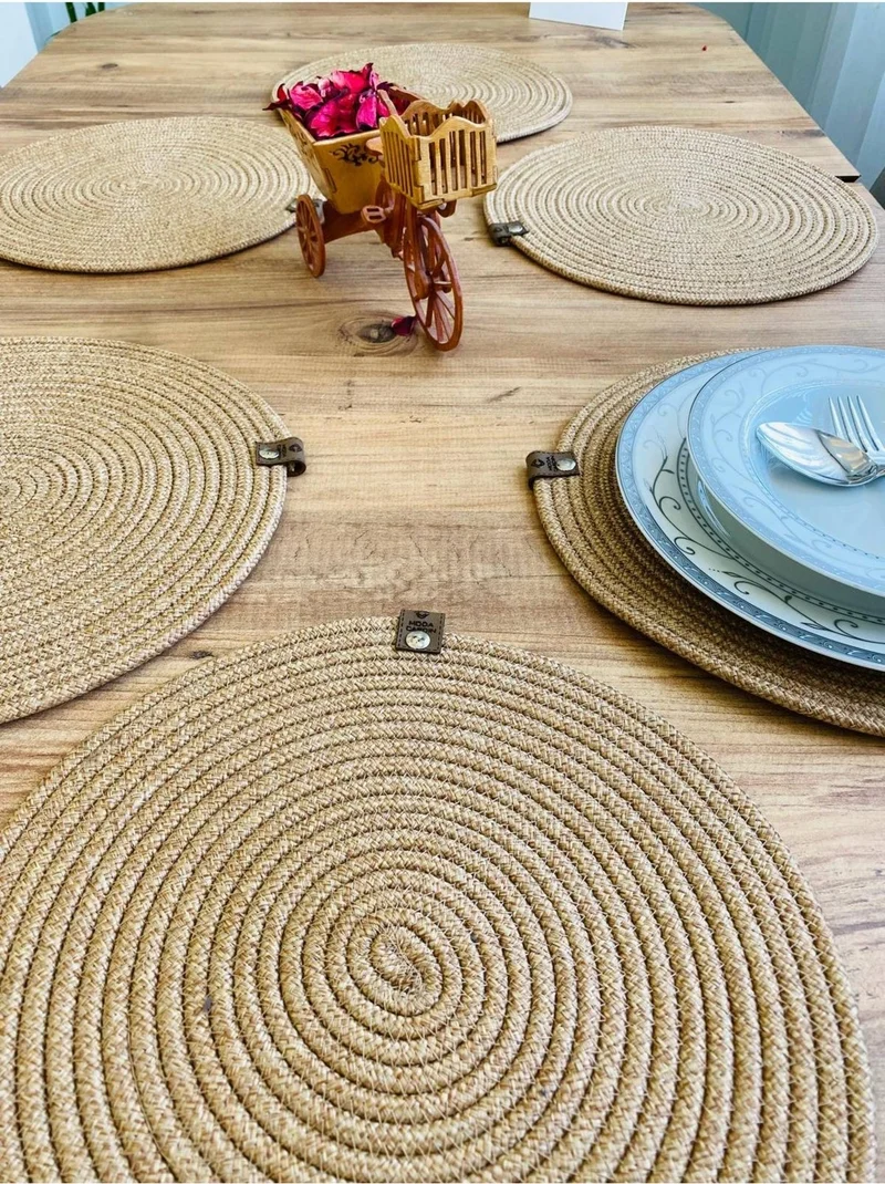 BDZ Deri BDZ Leather Wicker Jute Presentation Plate Mat American Service 6 Pieces