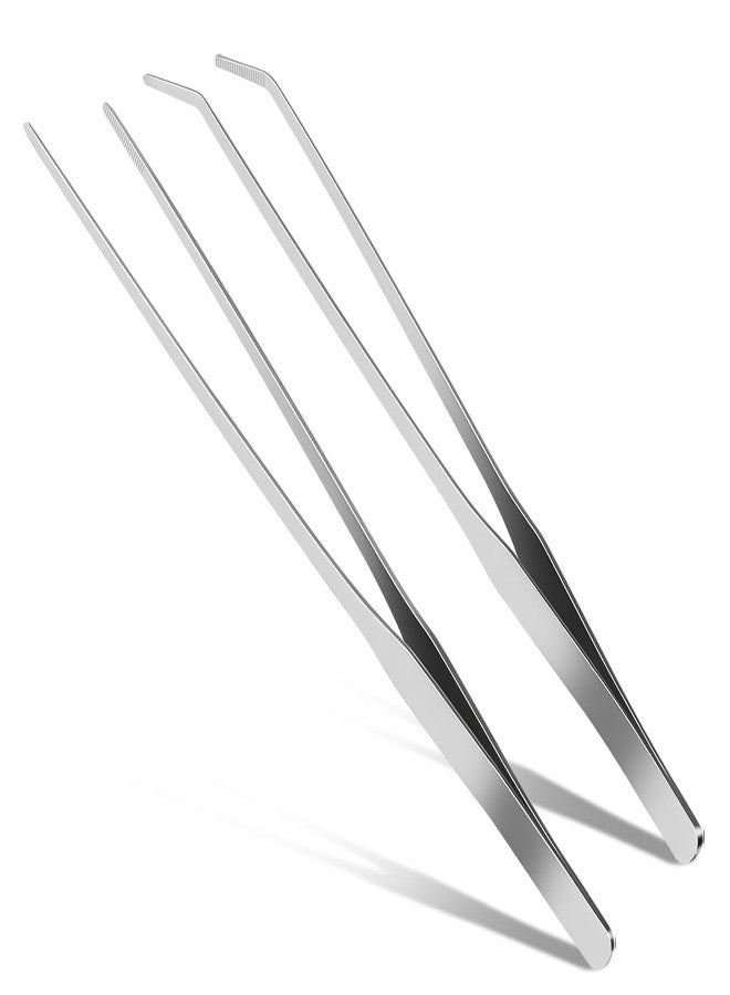 FSDIYU 2 Pcs Reptile Feeding Tongs, 10.6IN Straight & Curved Extra Long Tweezers, Premium Stainless Steel Feeding Tools for Bearded Dragon, Lizards, Snakes, Aquarium & Terrarium - Image 1