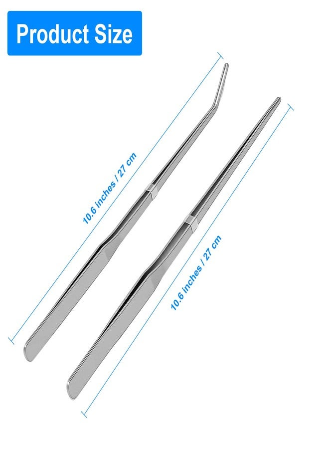 FSDIYU 2 Pcs Reptile Feeding Tongs, 10.6IN Straight & Curved Extra Long Tweezers, Premium Stainless Steel Feeding Tools for Bearded Dragon, Lizards, Snakes, Aquarium & Terrarium - Image 2