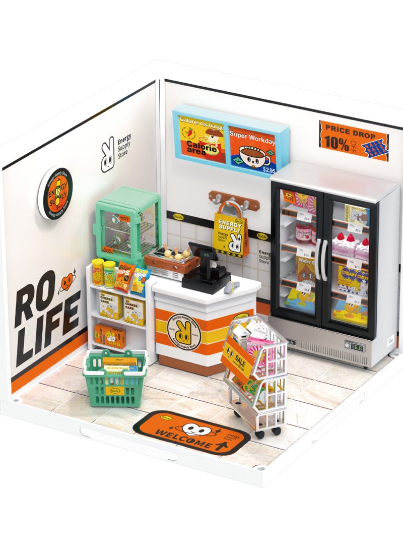 Robotime Rolife Super Creator Energy Supply Store Plastic DIY Miniature House Kit DW002,DIY 3D Puzzles for Adults/Teens, Unique Gift for Craft Hobby and Creative Home Decor - Image 1