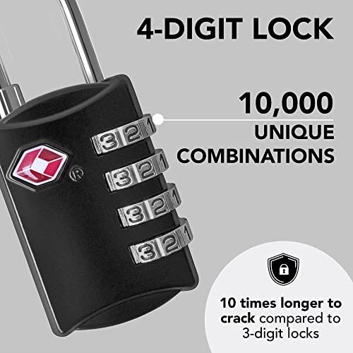 Desired Tools TSA Locks for Luggage, 2-Pc Durable Steel Padlock, Keyless Easy to Read 4-Digit Combination Lock for Backpacks, Travel Suitcases, Toolbox, Filing Cabinets, Baggage & Gym Locker, Black - Image 2