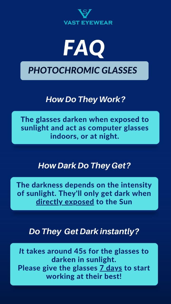Vast® Photochromic Blue Cut Computer Glasses | Outdoor Sports Driving Sunglasses for Men Women AntiGlare Eyewear Ultra-Light Sun Glasses | CR39 Blue Cut Lens | BlackRed (SILVER BLUE) - Image 4