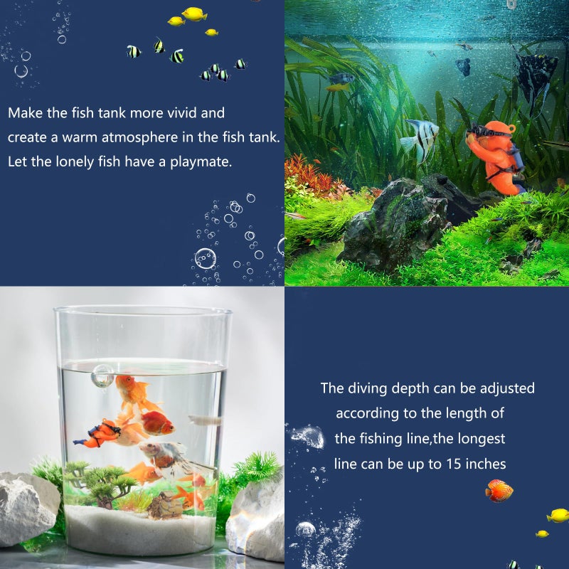 onesimcr Floating Fish Tank Decorations, Aquarium Decorations, Lovely Diver Fish Tank Decorations, Floating Device Fish Tank Accessoriesï¼ŒSuitable for All Kinds of Fish Tanks(Orange)â€¦ - Image 2