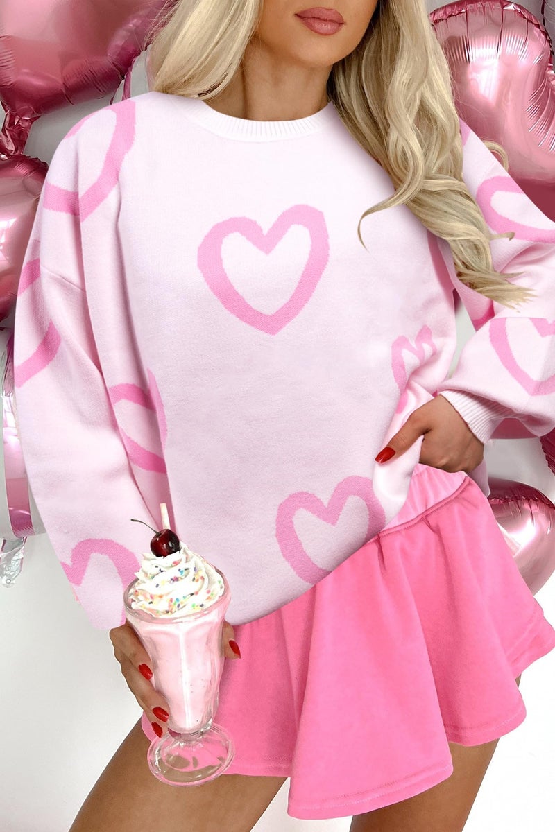 UNIQUEONE Valentines Sweater Women Love Sweatshirt Heart Graphic Knit Sweaters Romantic Valentine Day Oversized Crewneck Tops - Image 2