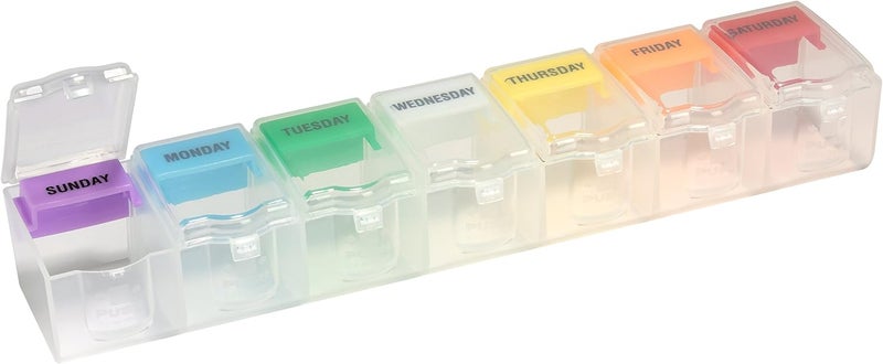 Ezy Dose EZY DOSE Push N' Pop (7-Day) Pill, Medicine, Vitamin Organizer Box | Weekly, Daily Planner | Large Compartments | Clear Lids, Various, 2XL, 1 Count 