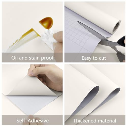 Uooar Cream Peel and Stick Wallpaper 157x118 Solid Colour Contact Paper Modern Removable SelfAdhesive Vinyl Wallpaper for Room Walls Shelf Countertops Cabinets - Image 3