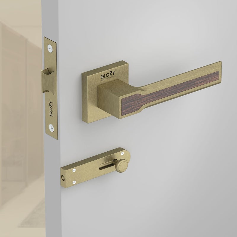 GLOXY Brass Mortise Latch Door for Bathroom Main Door Lock Balcony Store Room Without Key Pull Handle Set with Brass Baby Latch for Hotel Antique Finish 2 Years Warranty Pack of 1 - Image 1