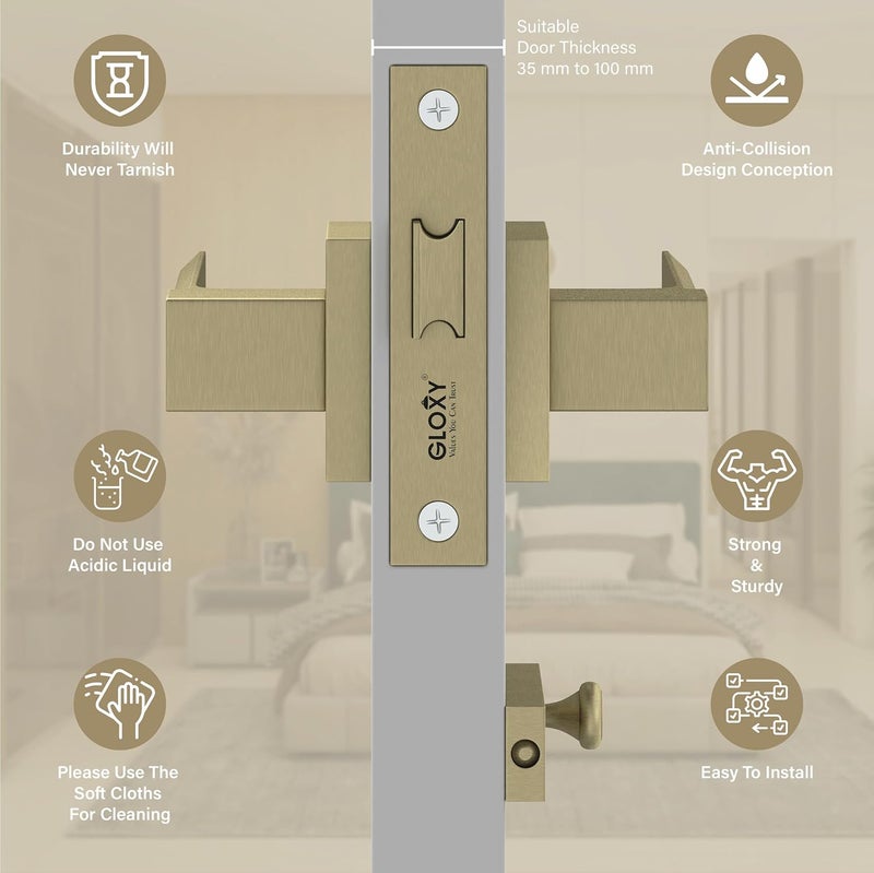 GLOXY Brass Mortise Latch Door for Bathroom Main Door Lock Balcony Store Room Without Key Pull Handle Set with Brass Baby Latch for Hotel Antique Finish 2 Years Warranty Pack of 1 - Image 2