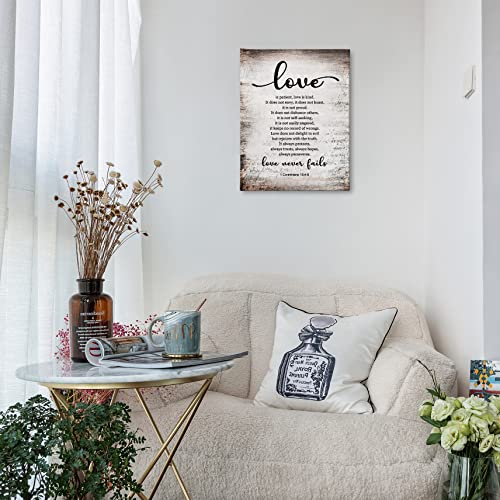 PHAMTE 1 Corinthians 13:4-8 Love Never Fails Retro Wall Art,Christian Bible Verse Scripture Print Framed Canvas Painting Artwork Home Bathroom Room Office Church Decor（11x14 Inch） - Image 2