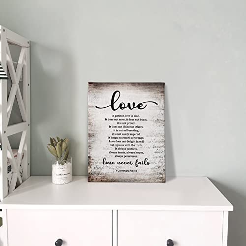 PHAMTE 1 Corinthians 13:4-8 Love Never Fails Retro Wall Art,Christian Bible Verse Scripture Print Framed Canvas Painting Artwork Home Bathroom Room Office Church Decor（11x14 Inch） - Image 4