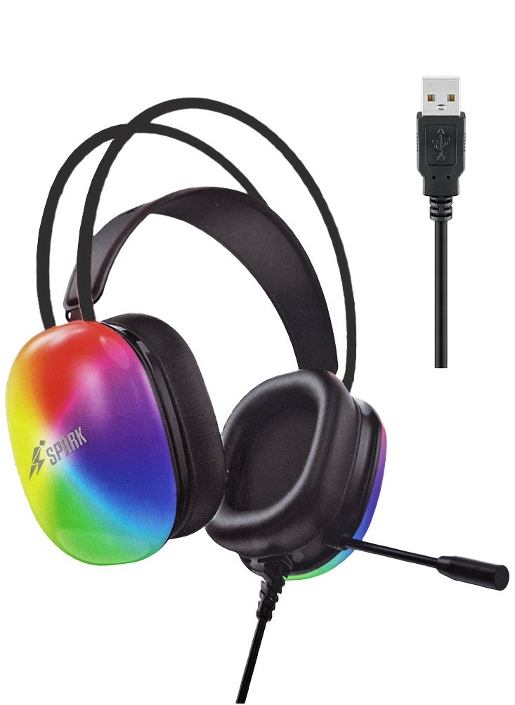 Spark - Gaming Headset , Comfortable RGB Caps Headset H101 , With USB and 7.1 Audio Cable , Noise Cancelling MIC , Surround Sound 360 Audio Directional Pinpoint , 110dB High Sensitivity , Captures Sound Source at all Distance , Compatible With PS/4 , PS/5 , XBOX , Switch - Black - Image 1
