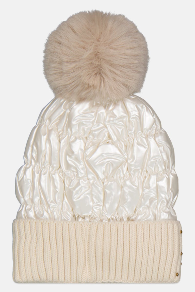 Justin Gregory Women  Pom-Pom Beanie, White  - Image 2