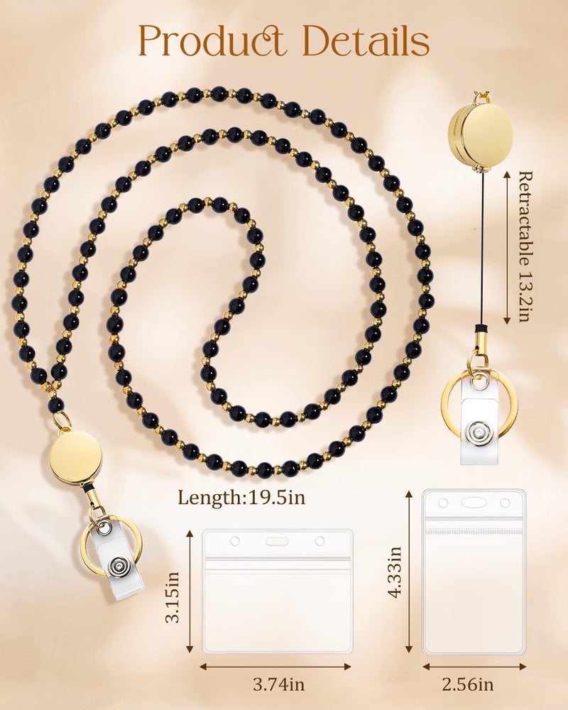 Toykee Lanyards with ID Badges Holder for Teachers Keys - Black and Gold Beaded Card Holders for Women Necklace Breakaway Lanyard with Holder for Name Tag Cruise Ship - Image 5