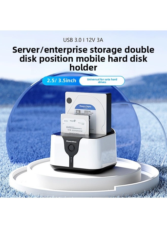 2.53.5 Inch Hard Disk Holder Dual Disk Position Usb3.0 Offline Copy Machine Sata Desktop Solid State Mechanical Hard Disk Box-Colour:Plastic White Us Standard Power Supply - Image 1