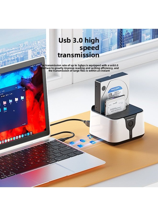 2.53.5 Inch Hard Disk Holder Dual Disk Position Usb3.0 Offline Copy Machine Sata Desktop Solid State Mechanical Hard Disk Box-Colour:Plastic White Us Standard Power Supply - Image 2