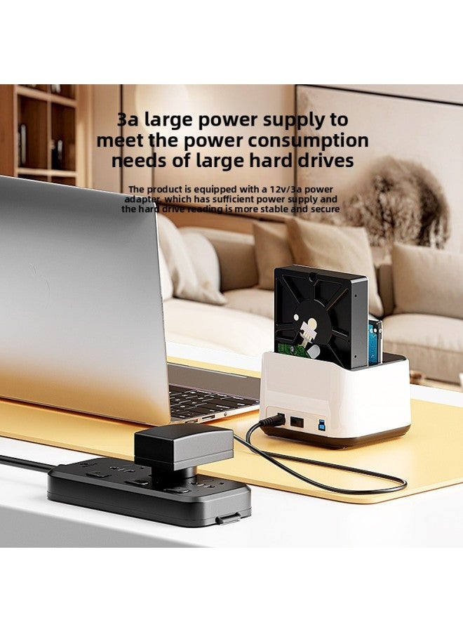 2.53.5 Inch Hard Disk Holder Dual Disk Position Usb3.0 Offline Copy Machine Sata Desktop Solid State Mechanical Hard Disk Box-Colour:Plastic White Us Standard Power Supply - Image 4