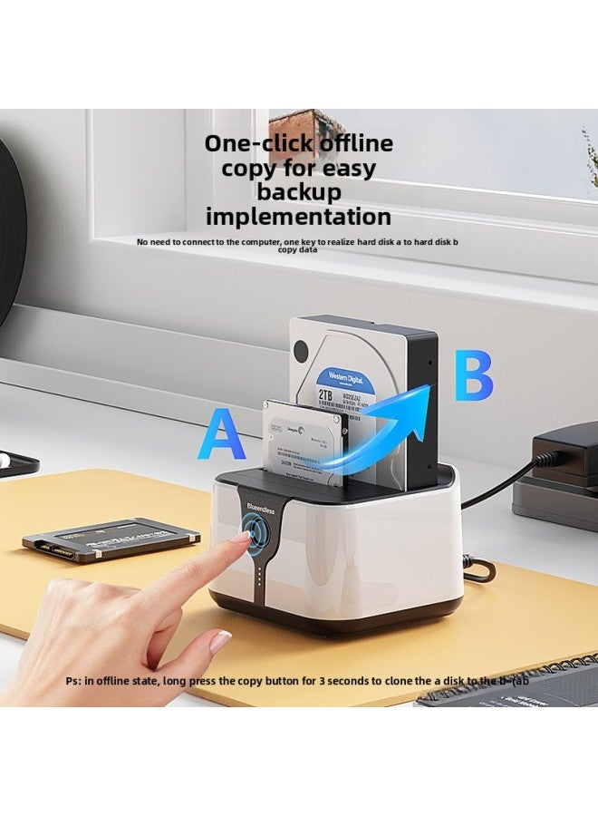2.53.5 Inch Hard Disk Holder Dual Disk Position Usb3.0 Offline Copy Machine Sata Desktop Solid State Mechanical Hard Disk Box-Colour:Plastic White Us Standard Power Supply - Image 3