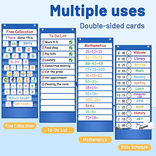 AKAYOK -13+1 Pocket Daily Schedule Pocket Chart, Ultra-Durable Visual Schedule for Kids -Pocket Chart for Classroom Office Home -Reusable Daily Schedule for Kids -Reversible Chart for Sentence Strips - Image 3