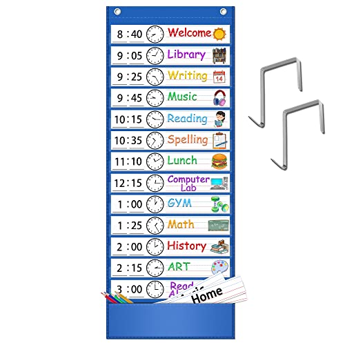 AKAYOK -13+1 Pocket Daily Schedule Pocket Chart, Ultra-Durable Visual Schedule for Kids -Pocket Chart for Classroom Office Home -Reusable Daily Schedule for Kids -Reversible Chart for Sentence Strips - Image 1